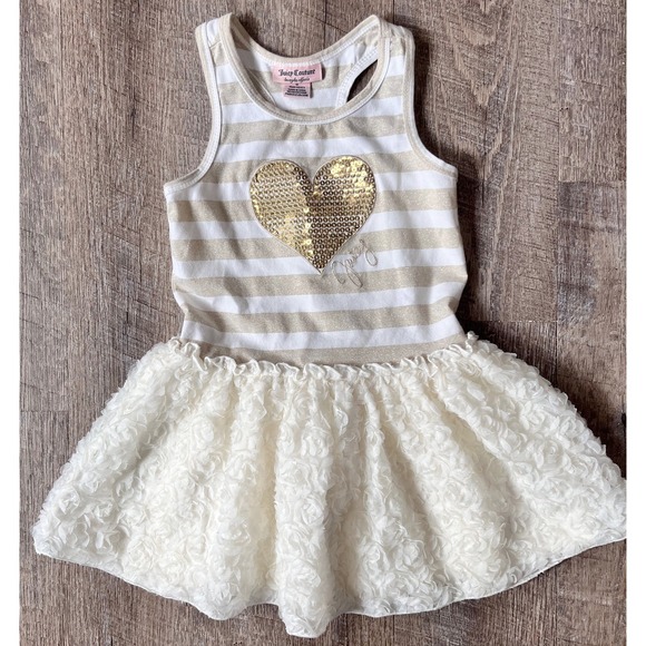 Juicy Couture Other - Juicy Couture girls cream and gold striped dress heart rosettes size 5 racerback